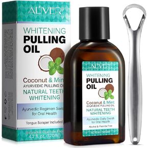 Coconut Oil mouthwash-Natural Teeth WHITENING*120ml-100% Pure Fractionated Coconut Oil whitening mouthwash-Helps Improve Oral Hygiene-Tongue Scraper Included