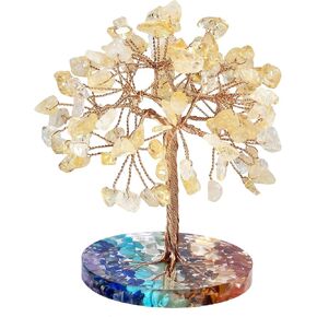 mookaitedecor Natural Colorful Crystal Money Tree with 7 Chakra Stones Resin Base Crystal Trees Feng Shui Sculpture Home Office Decoration Good Luck Gift 4-4.6 Inch