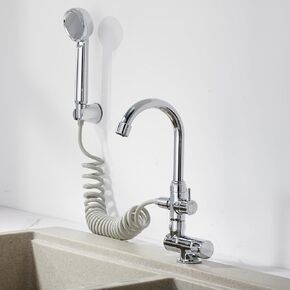 Bropury Foldable Kitchen Faucet,360 Degree Rotation Bathroom Sink Water Taps,Cold and hot water faucet with handshower,Faucet for RV Caravan Camper Marine Boat Camping Yacht Bar(chrome)