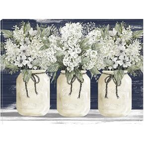 Fine Art Canvas White Floral Trio Canvas Wall Decor by Artist Cindy Jacobs for Living Room, Bedroom, Bathroom, Kitchen, Office, Bar, Dining & Guest Room - Ready to Hang - 43 in x 32 in
