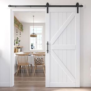 EaseLife 48in x 84in (Double 24in×84in Door) Barn Door with 8FT Sliding Door Hardware & Handle Included,DIY Assemblely,Easy Install,Water-Proof,Apply to Interior Exterior Rooms,K-Frame,White
