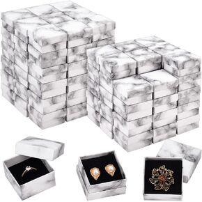 PH PandaHall 100 Pack Marble Gift Box Cardboard Jewelry Boxes, 2.1x2.1x1.2 inches Square Small Wrap Case White Marble Pattern Packaging Boxes for Necklace Earring Ring Anniversaries Wedding
