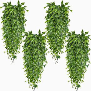 نبات الكرمة 4 قطع نباتات سرخس كبيرة صناعية معلقة نباتات جدارية نباتات اللبلاب وهمية ديكور غرفة المنزل حديقة الزفاف ديكورات داخلية وخارجية (4 قطع لبلاب) in Kuwait