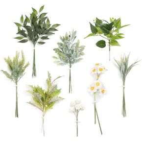 Artificial Greenery Stems Box Set，44 Pcs with 10 Kinds of Faux Greenery Branches Fake Leaves for Wedding DIY Bouquets Floral Arrangement Table Centerpieces (Champagne Green)