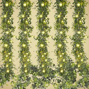 XunYee 12 Pieces Eucalyptus Garland with 240 LED Lights String,72 ft Faux Eucalyptus Greenery Garland Fake Leaves Vines for Wedding Baby Shower Garden Home Party Decoration