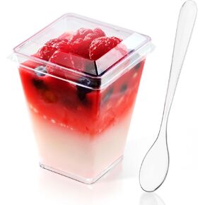 JOLLY CHEF 50 Pack 5 oz Plastic Dessert Cups with Lids & Spoons, Yogurt Parfait Appetizer Cup for Party, Clear Mini Dessert Shooter Cups for Pudding Fruit Trifle Ice Cream