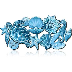 Qunclay Ocean Themed Wall Decorations Sea Horse Shell Coastal Wall Decor Wooden Ocean Bathroom Decor Wood Sea Turtle Starfish Wall Hanging Decor Ocean Voyage Wall Sign for Home Outdoor Accessories