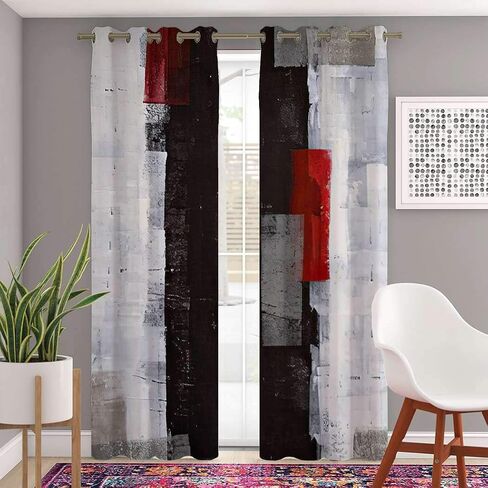 Atomack Blackout Curtains Red Grey 84 inches Long Modern Abstract Painting Window Black and White Curtains 2 Panel Set for Bedroom Living Room, 104 Inch Wide in Saudi Arabia