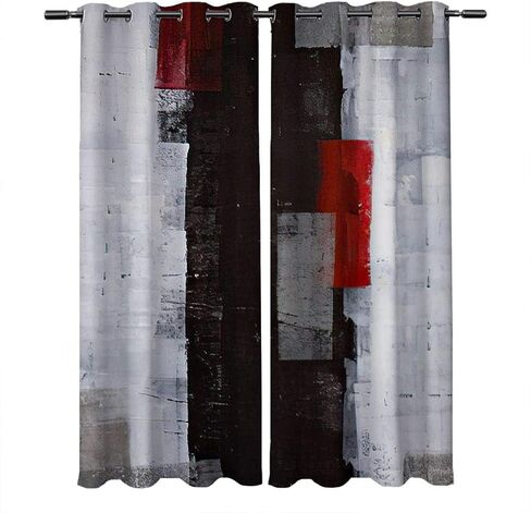 Atomack Blackout Curtains Red Grey 84 inches Long Modern Abstract Painting Window Black and White Curtains 2 Panel Set for Bedroom Living Room, 104 Inch Wide in Saudi Arabia