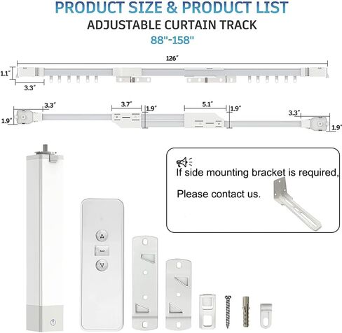 نظام ستائر ذكي، مسار ألومنيوم مقاس 88 بوصة إلى 158 بوصة ومحرك ستارة كهربائي صامت للغاية مع جهاز تحكم عن بعد، متوافق مع Alexa Google Assistant وTuya in Kuwait