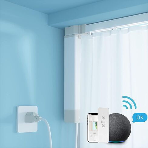 نظام ستائر ذكي، مسار ألومنيوم مقاس 88 بوصة إلى 158 بوصة ومحرك ستارة كهربائي صامت للغاية مع جهاز تحكم عن بعد، متوافق مع Alexa Google Assistant وTuya in Kuwait