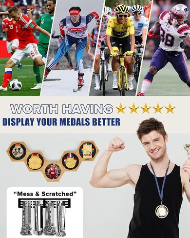 Medal Hanger Display,Hexagonal Bamboo Medal Holder Stand, Honeycomb Medal Hanger Display Case for Running, Swimming, Ball Games, and Any Competition (7PCS) in Saudi Arabia