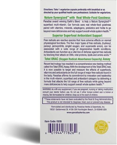 Paradise Herbs - Earth’s Blend® Superfood Multivitamin No Iron - Orac Energy Greens + Nature's C + Minerals + Probiotics + Adaptogens + Herbs | 30 Count in Saudi Arabia