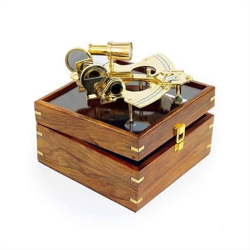 8.5" Large Brass Sextant with Glass Wooden Box - 9" - Nautical Navigation Collection | Pirate's Gift Decor Ideas | Marine Instruments in Saudi Arabia