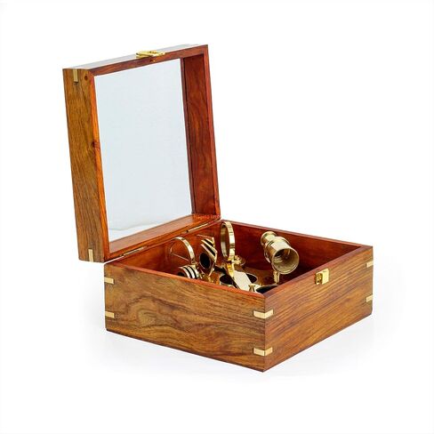 8.5" Large Brass Sextant with Glass Wooden Box - 9" - Nautical Navigation Collection | Pirate's Gift Decor Ideas | Marine Instruments in Saudi Arabia