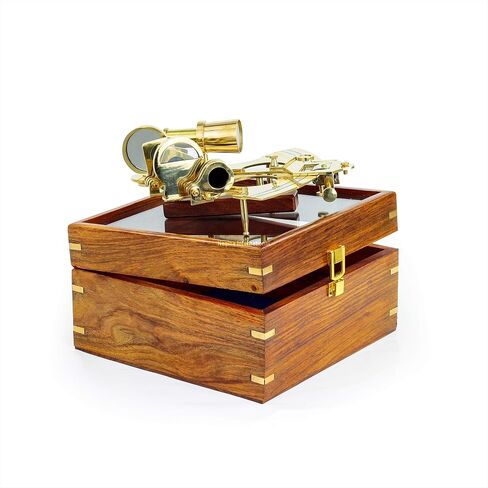 8.5" Large Brass Sextant with Glass Wooden Box - 9" - Nautical Navigation Collection | Pirate's Gift Decor Ideas | Marine Instruments in Saudi Arabia