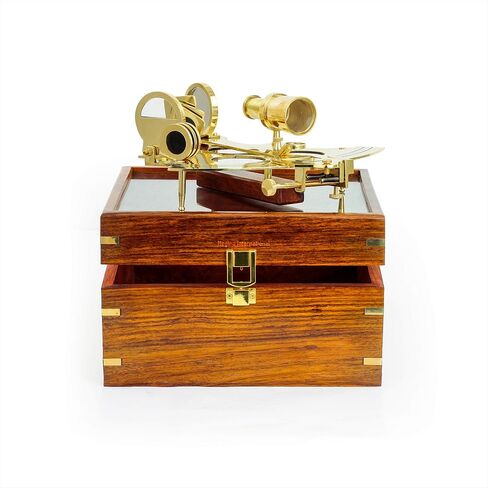 8.5" Large Brass Sextant with Glass Wooden Box - 9" - Nautical Navigation Collection | Pirate's Gift Decor Ideas | Marine Instruments in Saudi Arabia