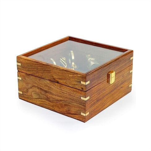 8.5" Large Brass Sextant with Glass Wooden Box - 9" - Nautical Navigation Collection | Pirate's Gift Decor Ideas | Marine Instruments in Saudi Arabia