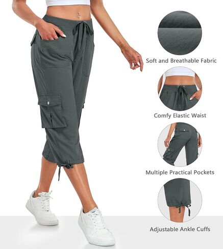 Women's Cargo Capris Pants Lightweight Quick Dry Hiking Pants Baggy Casual Outdoor Travel Cute Pants with 6 Pockets in Saudi Arabia