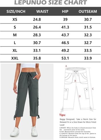 Women's Cargo Capris Pants Lightweight Quick Dry Hiking Pants Baggy Casual Outdoor Travel Cute Pants with 6 Pockets in Saudi Arabia