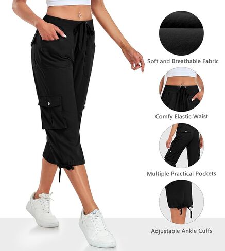 Women's Cargo Capris Pants Lightweight Quick Dry Hiking Pants Baggy Casual Outdoor Travel Cute Pants with 6 Pockets in Saudi Arabia