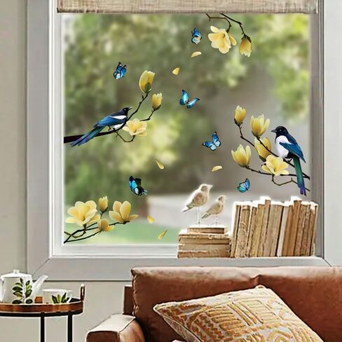 Ohmywor 36 Pieces Birds Window Stickers, Double Sided Window Clings Anti-Collision Window Bird Stickers Butterfly Spring Window Decals Pattern Adhesive Window Decals for Glass Windows Wall Door in Saudi Arabia