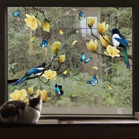 Ohmywor 36 Pieces Birds Window Stickers, Double Sided Window Clings Anti-Collision Window Bird Stickers Butterfly Spring Window Decals Pattern Adhesive Window Decals for Glass Windows Wall Door in Saudi Arabia