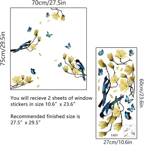 Ohmywor 36 Pieces Birds Window Stickers, Double Sided Window Clings Anti-Collision Window Bird Stickers Butterfly Spring Window Decals Pattern Adhesive Window Decals for Glass Windows Wall Door in Saudi Arabia