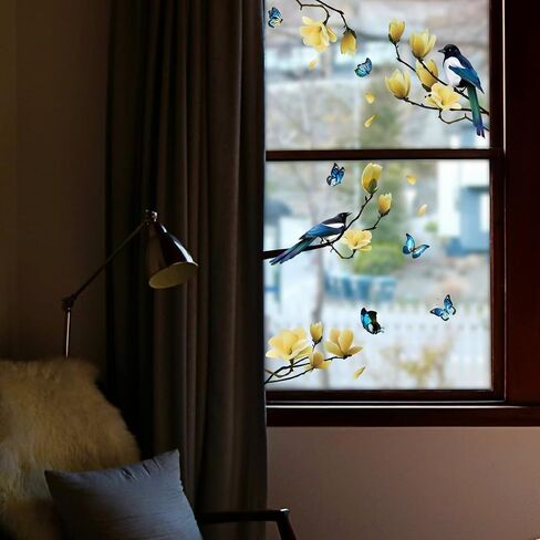 Ohmywor 36 Pieces Birds Window Stickers, Double Sided Window Clings Anti-Collision Window Bird Stickers Butterfly Spring Window Decals Pattern Adhesive Window Decals for Glass Windows Wall Door in Saudi Arabia