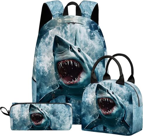 Shark 3PCS Backpack Set for Teens Elementary Middle High School, 17 Inch Lightweight Classic Backpack 3 in 1 Set for Girls Boys, Kids School Backpack with Lunch Box Pencil Case in Saudi Arabia