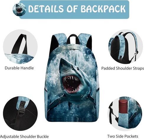 Shark 3PCS Backpack Set for Teens Elementary Middle High School, 17 Inch Lightweight Classic Backpack 3 in 1 Set for Girls Boys, Kids School Backpack with Lunch Box Pencil Case in Saudi Arabia