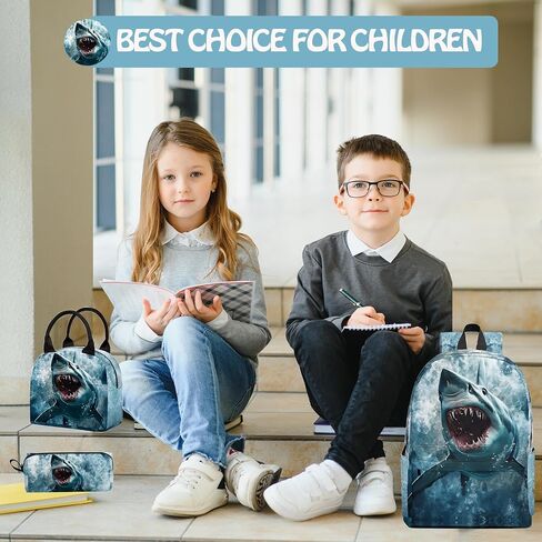 Shark 3PCS Backpack Set for Teens Elementary Middle High School, 17 Inch Lightweight Classic Backpack 3 in 1 Set for Girls Boys, Kids School Backpack with Lunch Box Pencil Case in Saudi Arabia