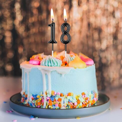18th & 81st Birthday Candles, Black Number 18 81 Candle for Cake, Happy Birthday Cake Topper Decoration for Birthday Anniversary Celebration Party Supplies in Saudi Arabia