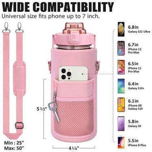 Half Gallon Water Bottle With Sleeve 70oz (2L) Inspirational Water Bottle With Straw and Time Stamp, Drinkable Leak-Proof Tritan BPA-Free Bottle, Large Water Jug for Daily Hydration (Black) in Saudi Arabia