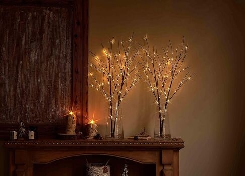 فرع شجرة البتولا الاصطناعي المضاء من Hairui مع أضواء خرافية 30 بوصة 100 LED تعمل بالبطارية فرع الصفصاف المضاء لتزيين المنزل في عيد الميلاد مجموعتان (المزهرية مستبعدة) in Kuwait