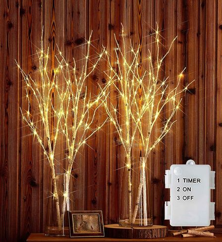 Hairui Lighted Artificial Twig Birch Tree Branch with Fairy Lights 30IN 100 LED Battery Operated Lighted Willow Branch for Home Christmas Decoration 2Set (Vase Excluded) in Saudi Arabia