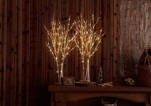 Hairui Lighted Artificial Twig Birch Tree Branch with Fairy Lights 30IN 100 LED Battery Operated Lighted Willow Branch for Home Christmas Decoration 2Set (Vase Excluded) in Saudi Arabia