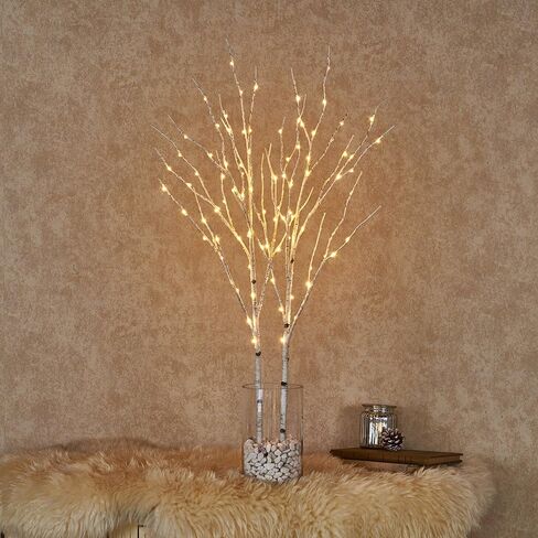 Hairui Lighted Artificial Twig Birch Tree Branch with Fairy Lights 30IN 100 LED Battery Operated Lighted Willow Branch for Home Christmas Decoration 2Set (Vase Excluded) in Saudi Arabia