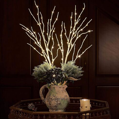 Hairui Lighted Artificial Twig Birch Tree Branch with Fairy Lights 30IN 100 LED Battery Operated Lighted Willow Branch for Home Christmas Decoration 2Set (Vase Excluded) in Saudi Arabia