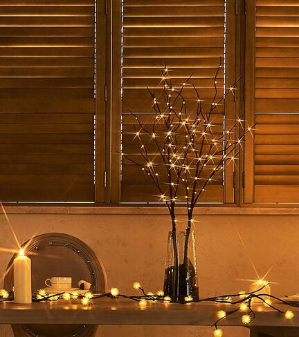 فرع شجرة البتولا الاصطناعي المضاء من Hairui مع أضواء خرافية 30 بوصة 100 LED تعمل بالبطارية فرع الصفصاف المضاء لتزيين المنزل في عيد الميلاد مجموعتان (المزهرية مستبعدة) in Kuwait