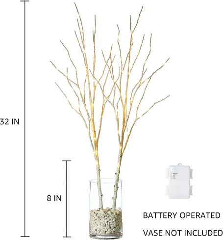 Hairui Lighted Artificial Twig Birch Tree Branch with Fairy Lights 30IN 100 LED Battery Operated Lighted Willow Branch for Home Christmas Decoration 2Set (Vase Excluded) in Saudi Arabia