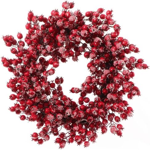 Iced Red Hawthorn Berry Wreath | 22" Wide | Indoor/Outdoor Use | Winter-Themed Wreaths | Christmas Accents | Home & Office Decor in Saudi Arabia