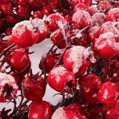 Iced Red Hawthorn Berry Wreath | 22" Wide | Indoor/Outdoor Use | Winter-Themed Wreaths | Christmas Accents | Home & Office Decor in Saudi Arabia