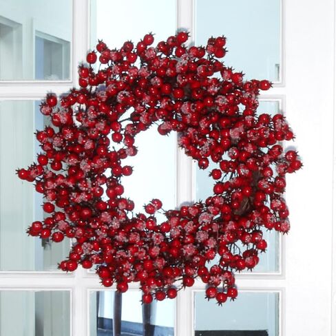 Iced Red Hawthorn Berry Wreath | 22" Wide | Indoor/Outdoor Use | Winter-Themed Wreaths | Christmas Accents | Home & Office Decor in Saudi Arabia