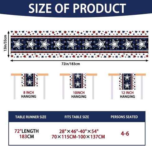 4th of July Table Runner, Stars Patriotic Memorial Day Table Runner Independence Day Kitchen Dining Table Decoration for Outdoor Indoor Home Party Decor 13 x 72 Inch in Saudi Arabia