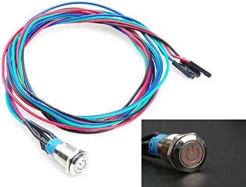 مفتاح هيكل معدني 12 مم مع كابل تمديد 100 سم 3.3 قدم حلقة حمراء LED مناسبة لمفتاح الكمبيوتر وزر إعادة التشغيل (12 مم، حلقة حمراء) in Saudi Arabia