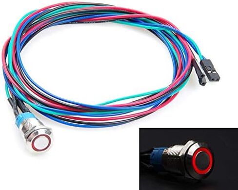 مفتاح هيكل معدني 12 مم مع كابل تمديد 100 سم 3.3 قدم حلقة حمراء LED مناسبة لمفتاح الكمبيوتر وزر إعادة التشغيل (12 مم، حلقة حمراء) in Saudi Arabia