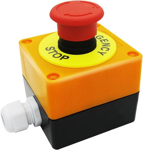 mxuteuk 22mm 1NC 1NO Red Mushroom Emergency Stop Push Button Switch AC 660V 10A Switch Station Box，1 Years Warranty HB2-ES545-BOX-Y in Saudi Arabia