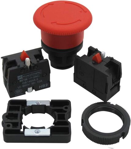 mxuteuk 22mm 1NC 1NO Red Mushroom Emergency Stop Push Button Switch AC 660V 10A Switch Station Box，1 Years Warranty HB2-ES545-BOX-Y in Saudi Arabia