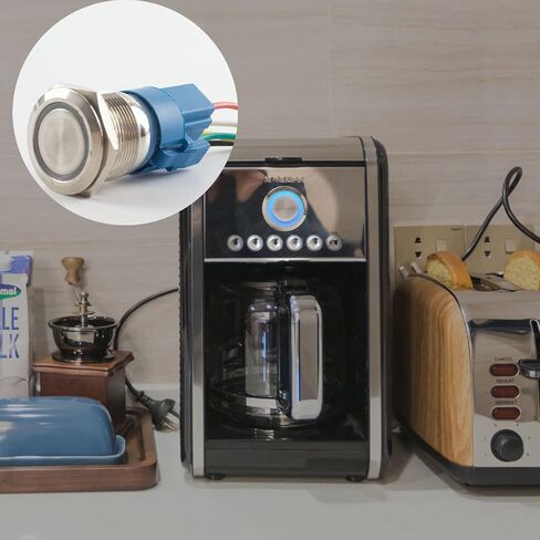 Paialu 2 قطعة 22 مم مفتاح زر الضغط، 12 فولت مقاوم للماء حلقة زرقاء ضوء LED مفتاح زر ضغط معدني مع قابس توصيل - 1NO 1NC مفتاح ضغط دائري للسيارة قارب بحري in Kuwait